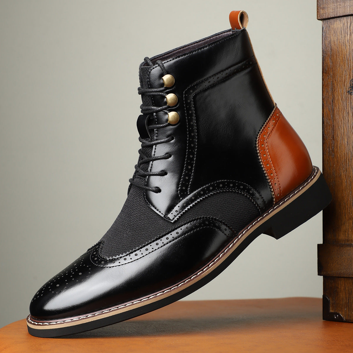 British Men's High Top Color Blocked Leather Shoes