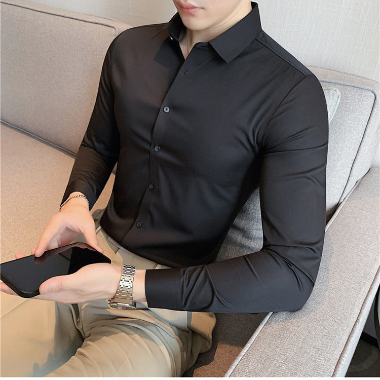 Slim-fit High-elastic Knitted Men's Long-sleeved Shirt