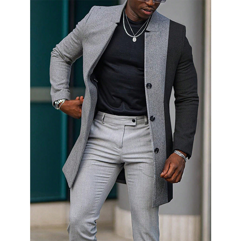 Mid-length Color Matching Single-breasted Trench Coat