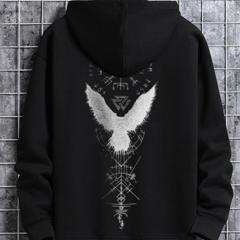Retro Spell Crow Totem Printed Hoodie