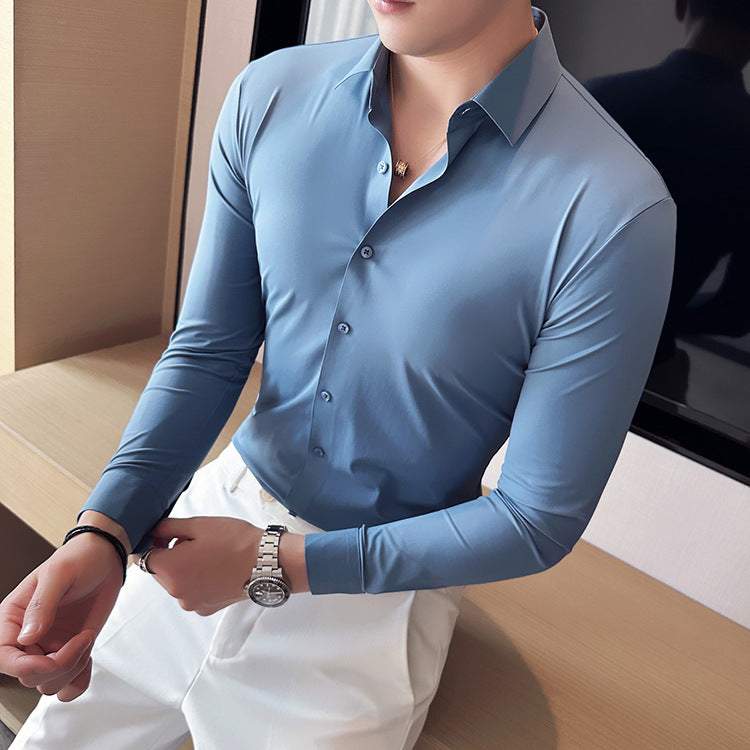 Slim-fit High-elastic Knitted Men's Long-sleeved Shirt