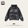 Retro High-grade Graffiti Long-sleeved Knitted Cardigan hooded sweater