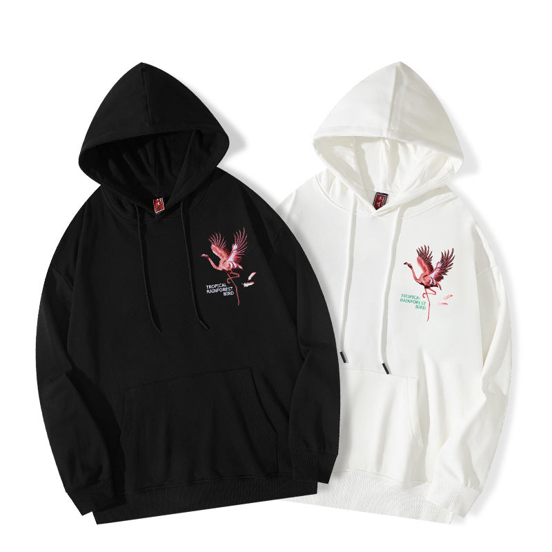 Autumn And Winter High Street Flamingo Embroidered Hoodie