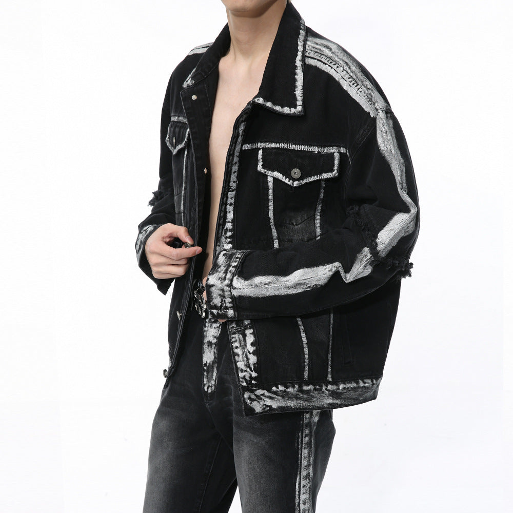 Spring Fashion Handmade Painting Retro Denim Suit