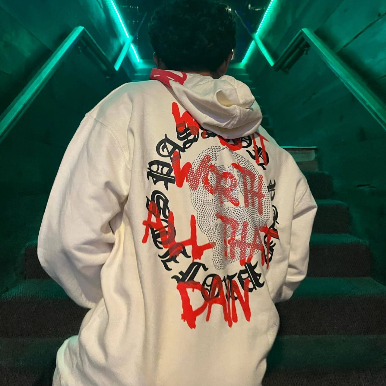 Printed Skull Rhinestone Loose Hooded Sweatshirt