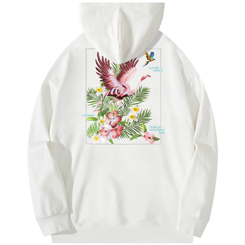 Autumn And Winter High Street Flamingo Embroidered Hoodie