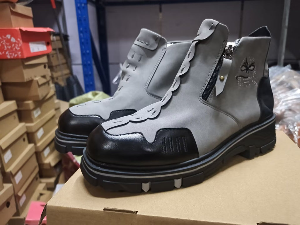 Men's Round Toe Large Size Side Zipper Martin Boots