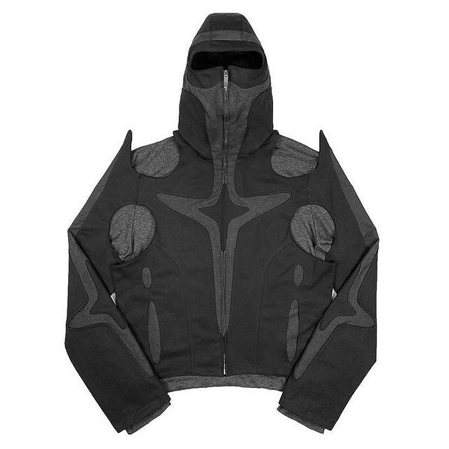 American Street Dark Warrior Style Tooling Long-sleeve Zipper Hooded Patchwork Sweater
