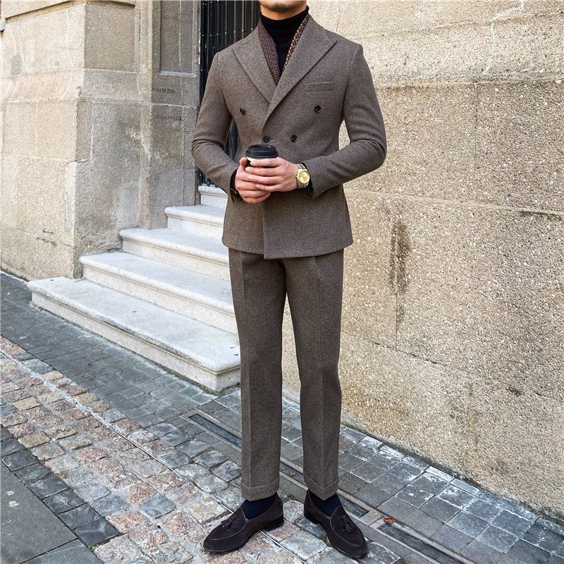 Houndstooth Double Breasted Slim Fit Men's Suit