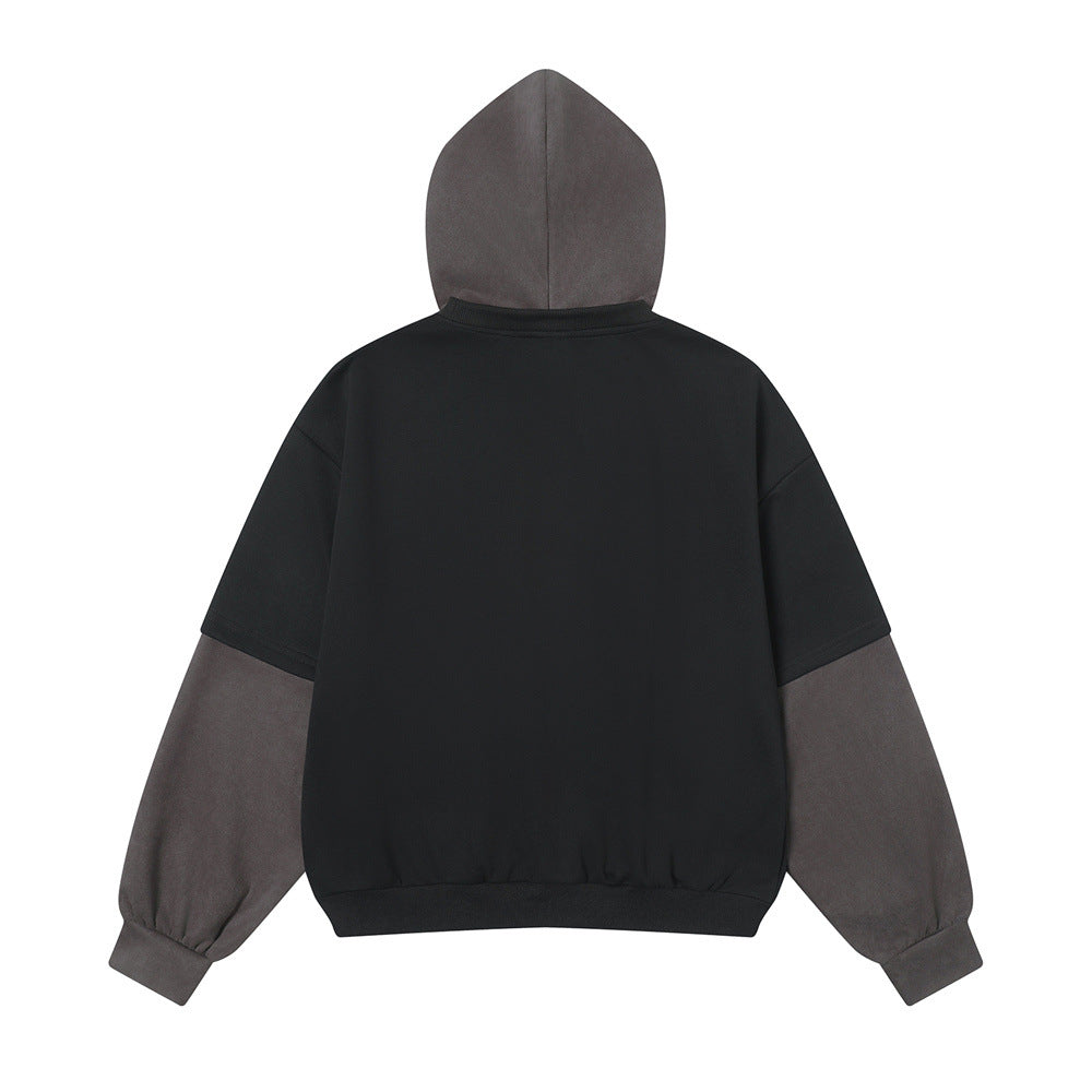 Printed Two-piece Pullover Patchwork Hoodie Men