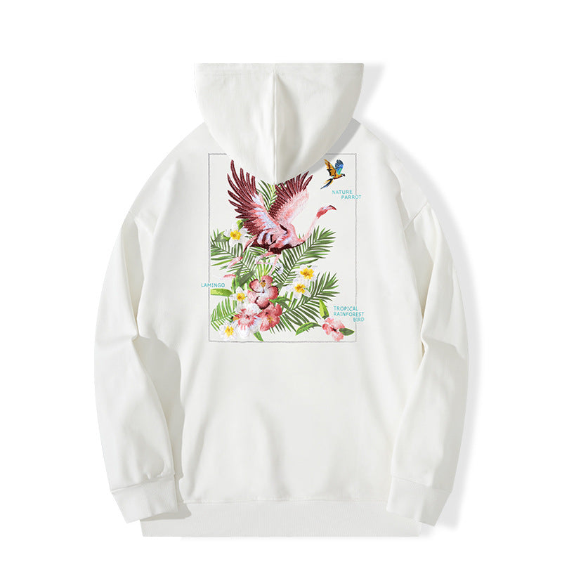 Autumn And Winter High Street Flamingo Embroidered Hoodie