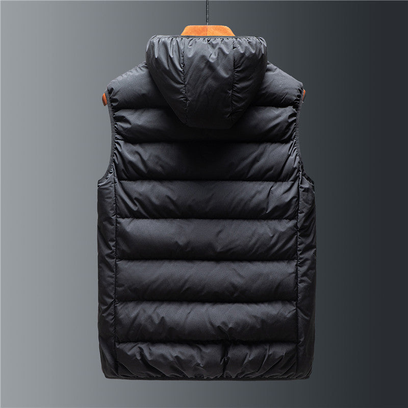 Men's Down Cotton Loose Waistcoat Hooded Stand Collar Short Vest