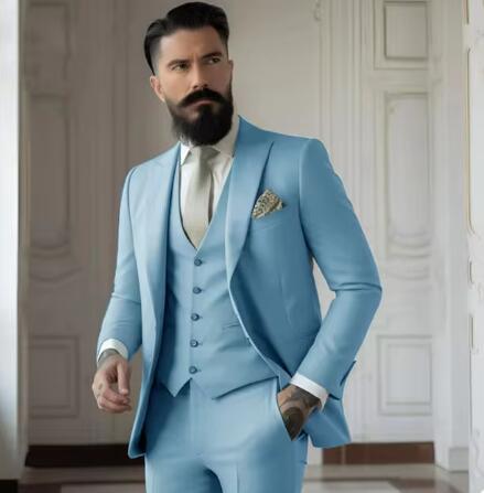 Men's Slim Fit Solid Color Business Suit Set