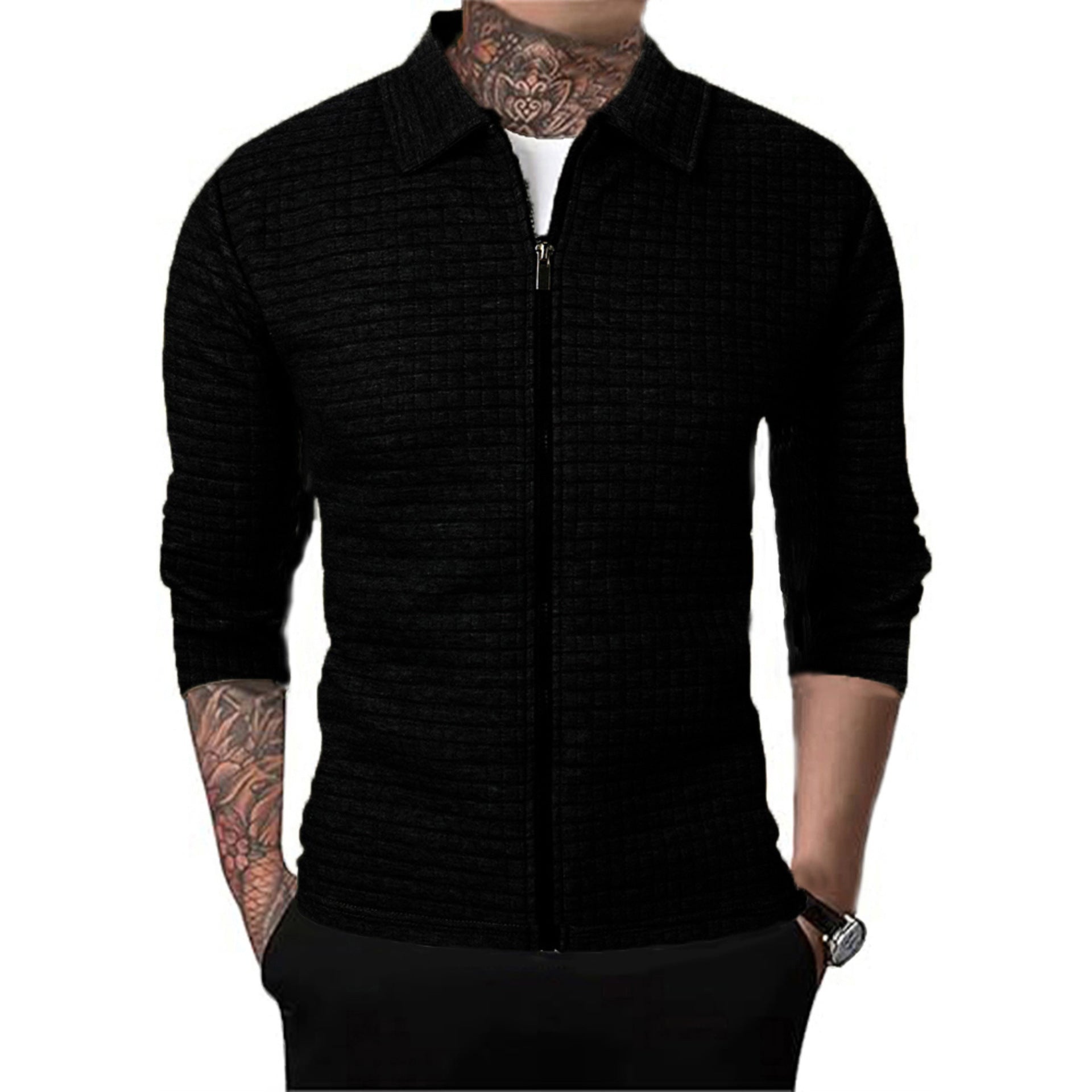 Men's Casual Long-sleeved Lapel Waffle Jacket