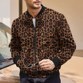Vintage Leopard Print Pattern Men's Zipper Jacket Fleece-lined Long Sleeve Coat