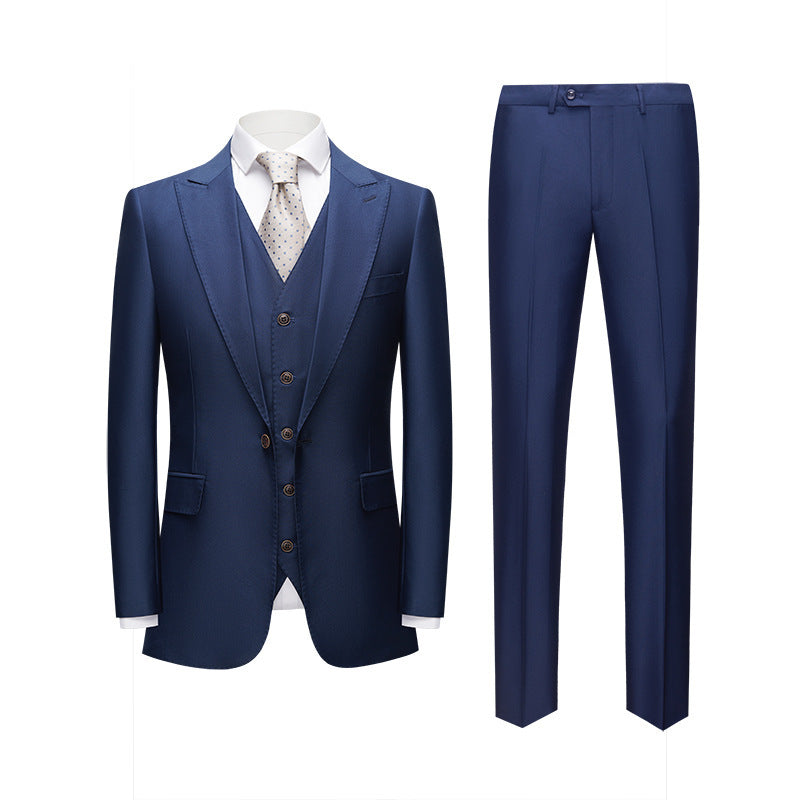 Men's British Fit Dark Blue Casual Three-piece Suit