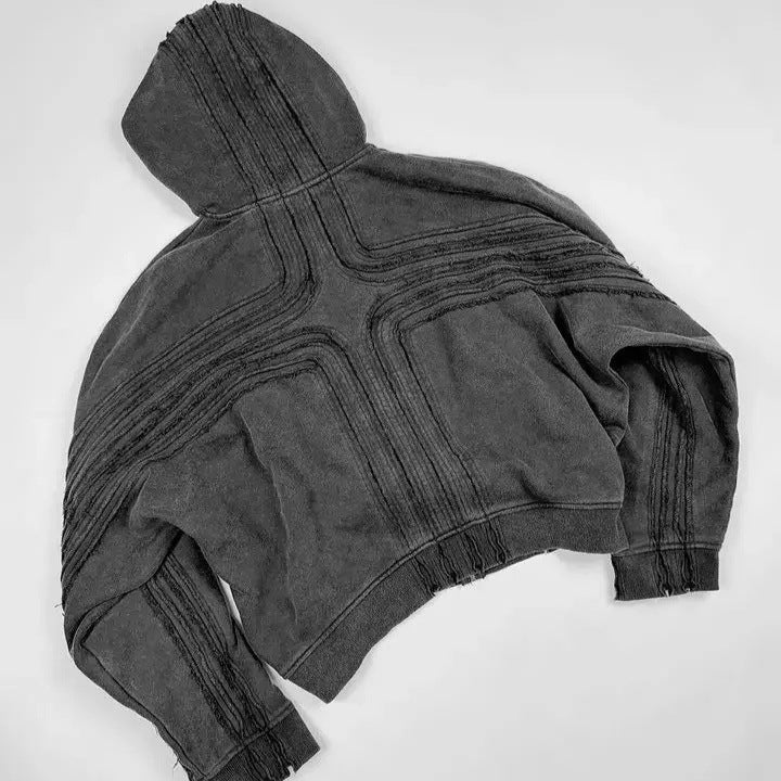 Street Heavy Cotton Loose Hand Frayed hoodie
