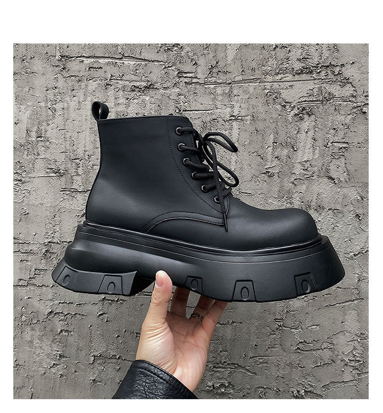 Black Platform Height Increasing Casual Martin Boots