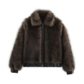 French Plush Leather Stitching Design Versatile Faux Fur Coat