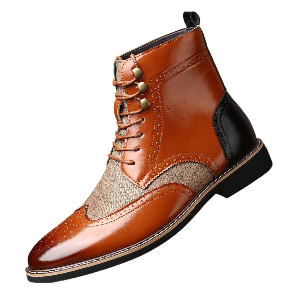 British Men's High Top Color Blocked Leather Shoes
