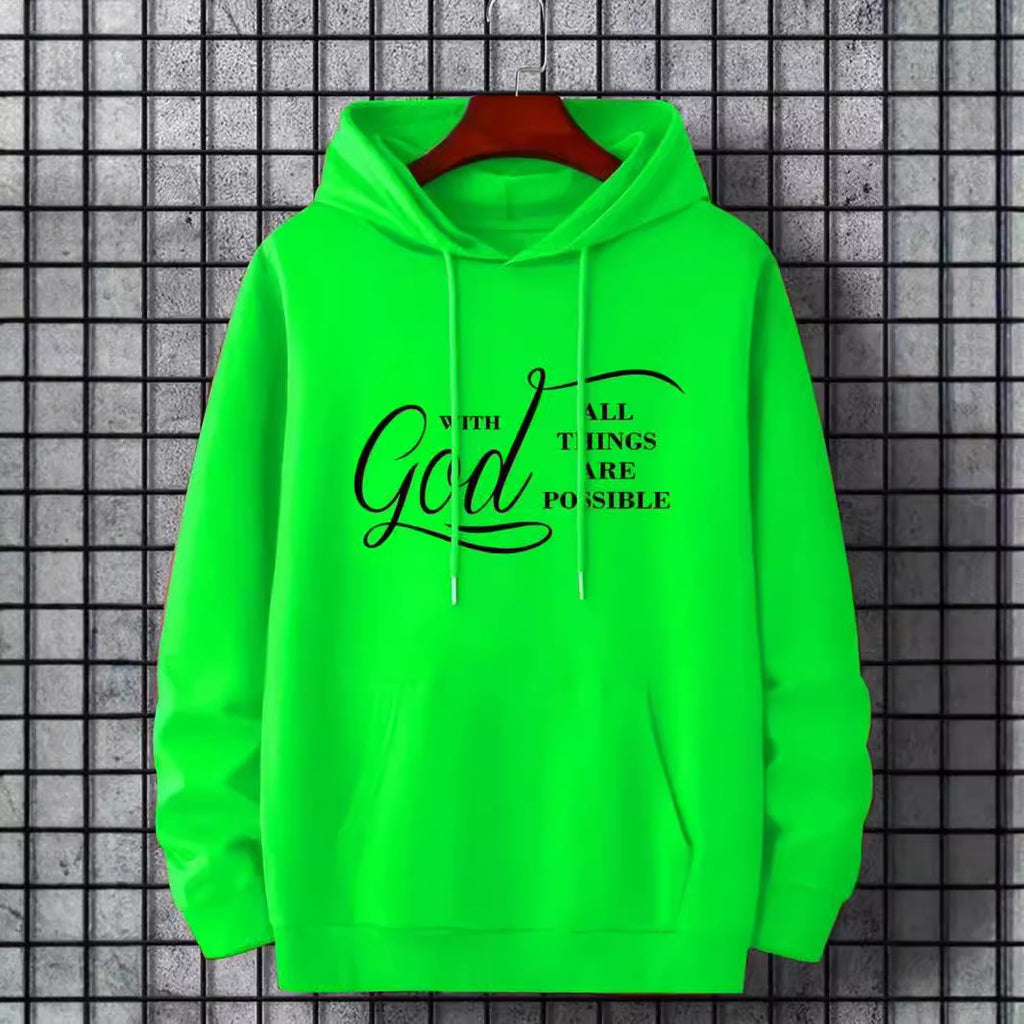 Text Printing Plus Velvet Fall winter Hoodie