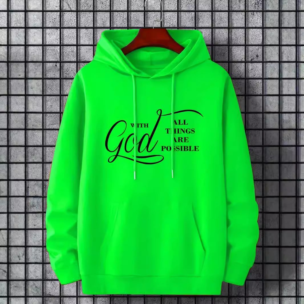 Text Printing Plus Velvet Fall winter Hoodie