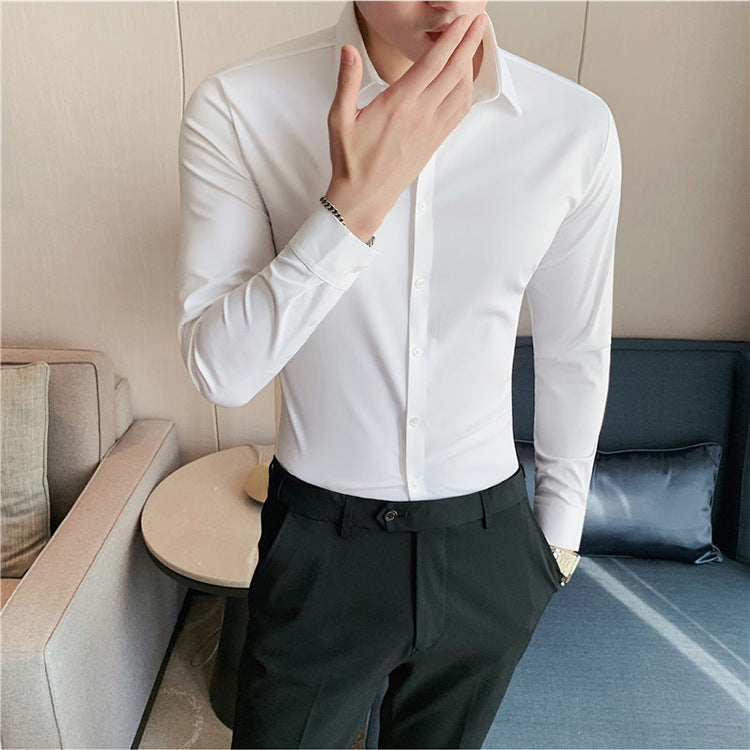 Slim-fit High-elastic Knitted Men's Long-sleeved Shirt