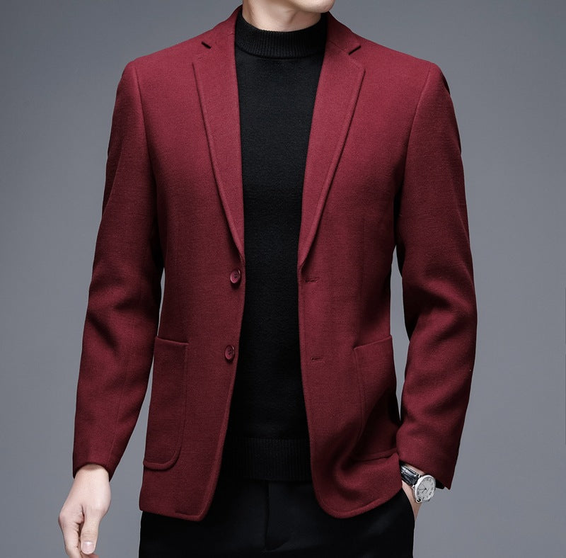 Men's Solid Color Casual Woolen Suit Thick Warm Jacket