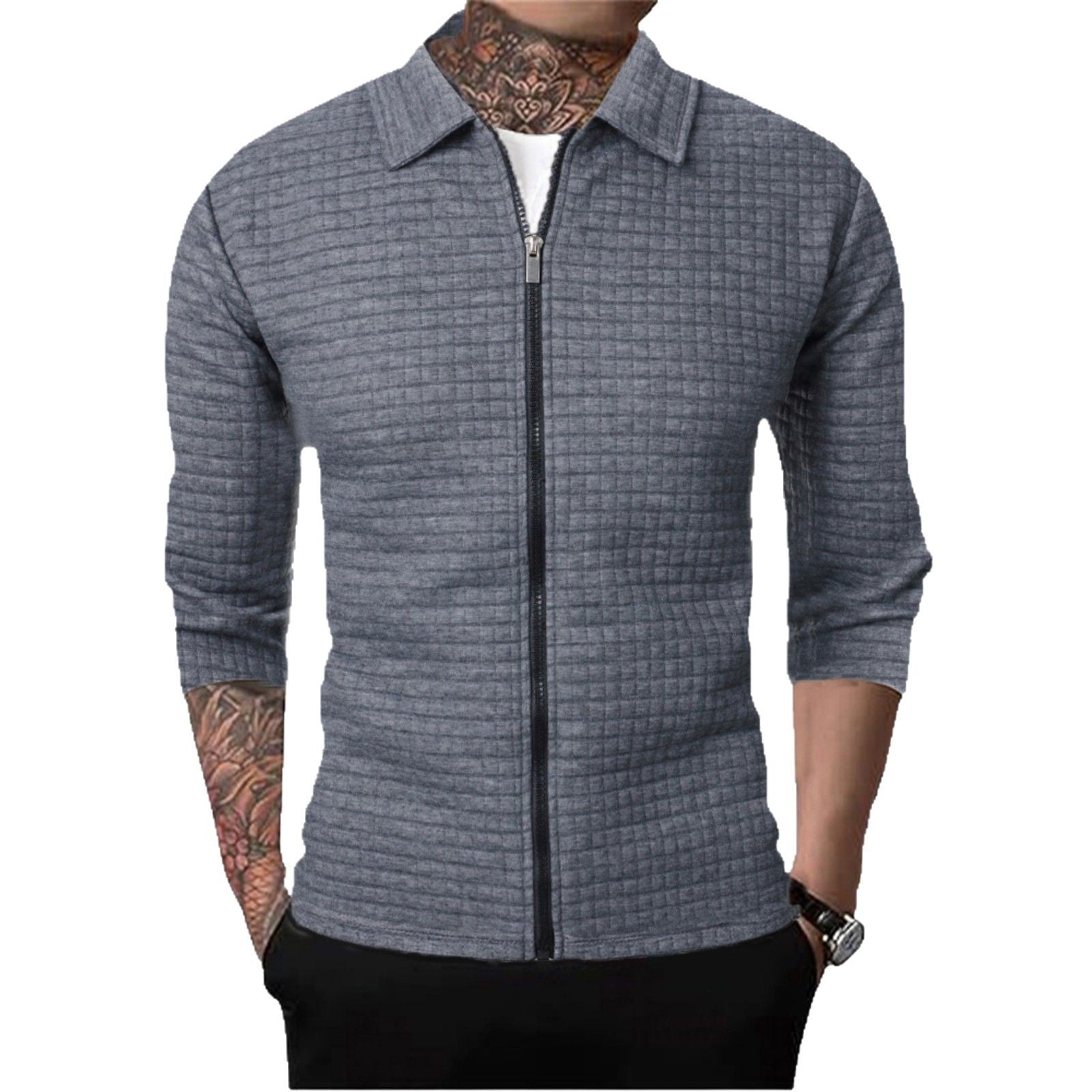 Men's Casual Long-sleeved Lapel Waffle Jacket