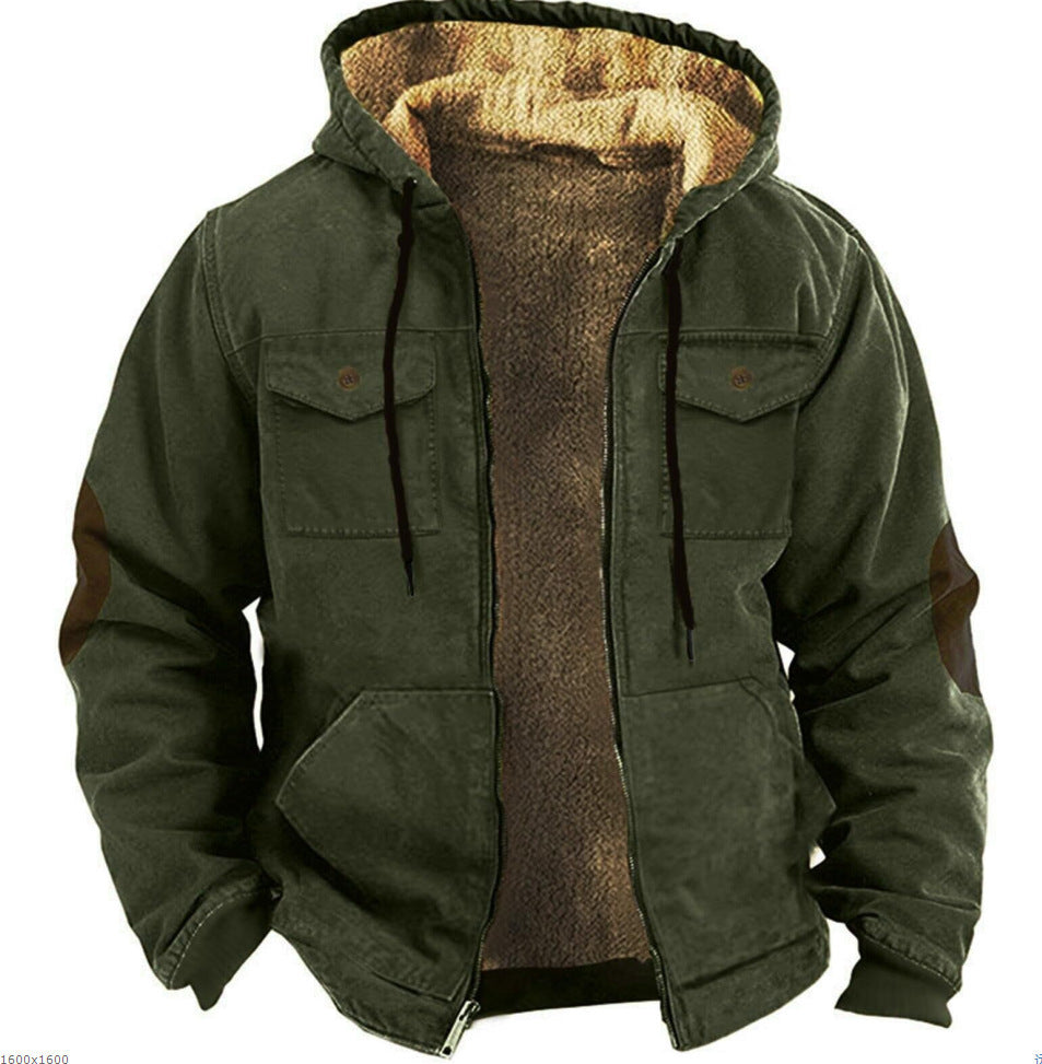 Fleece-lined Thick Ethnic Style Double-pocket Double-layer Thick Velvet Cotton-padded Jacket