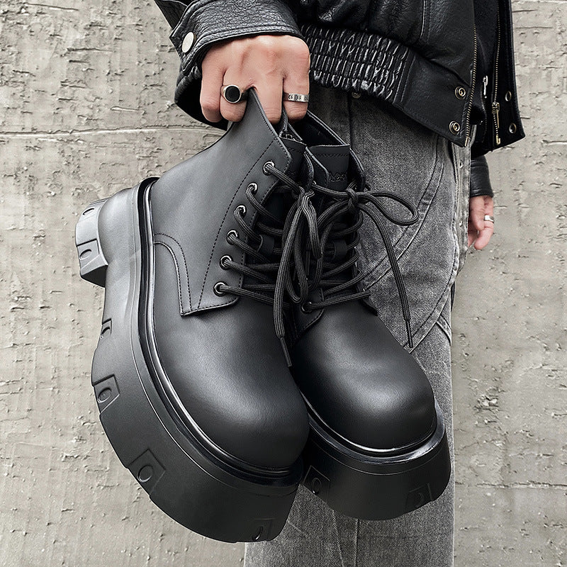 Black Platform Height Increasing Casual Martin Boots