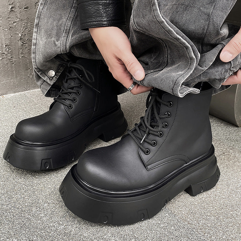 Black Platform Height Increasing Casual Martin Boots