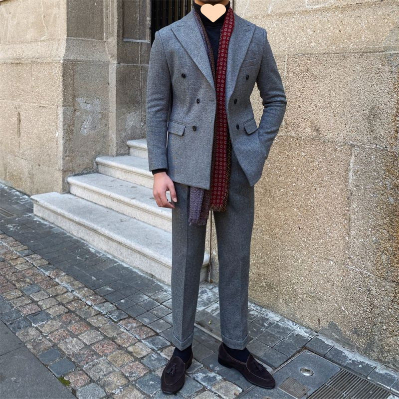 Houndstooth Double Breasted Slim Fit Men's Suit