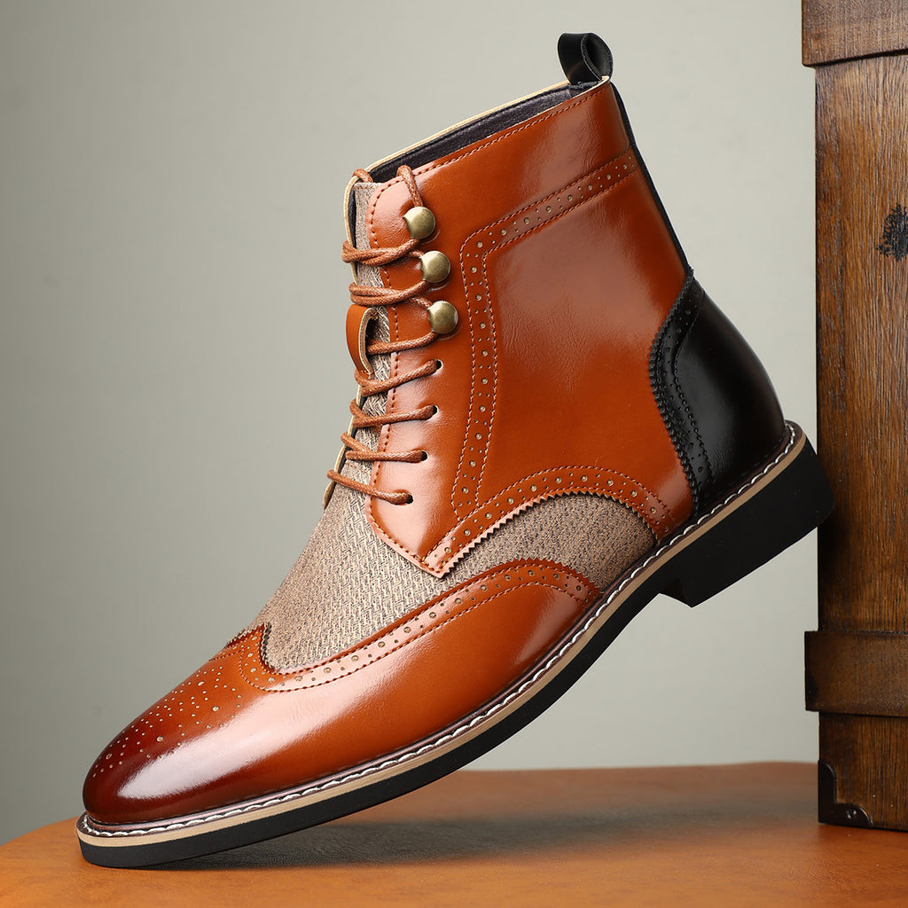 British Men's High Top Color Blocked Leather Shoes