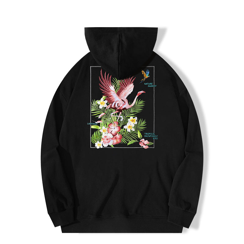 Autumn And Winter High Street Flamingo Embroidered Hoodie