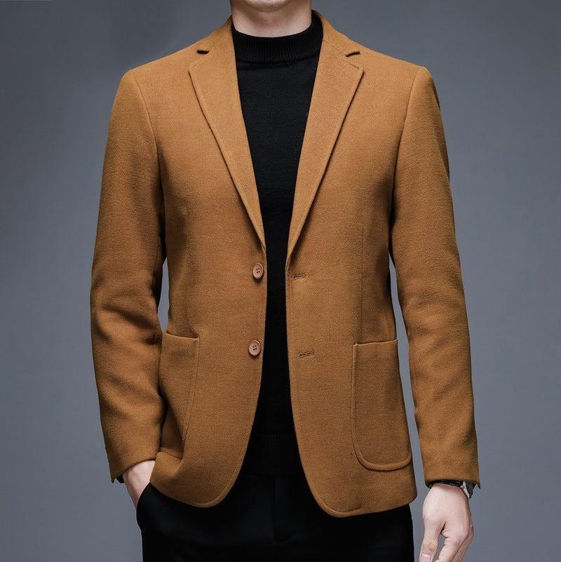 Men's Solid Color Casual Woolen Suit Thick Warm Jacket