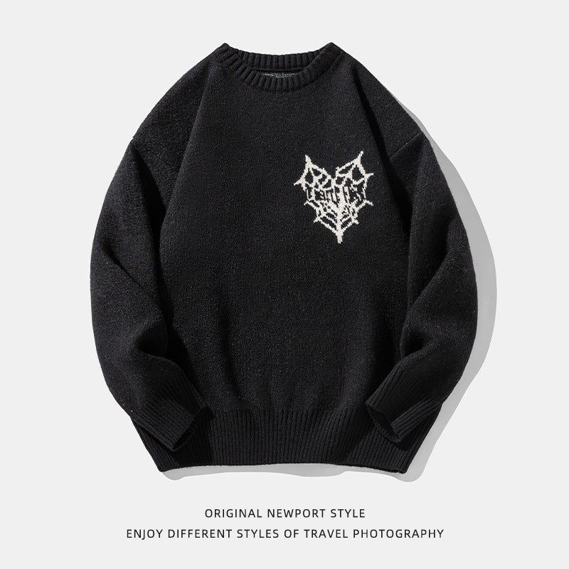 American Retro Hand-painted Jacquard Round Neck Sweater