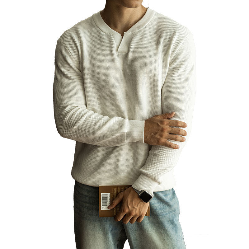 Men's Winter And Autumn Casual V-neck Long Sleeve Sweater Henley Shirt