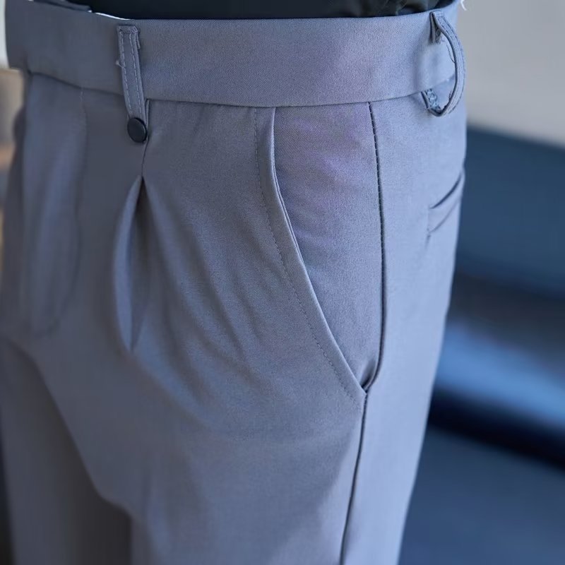 High Waist Straight Double Pleated Casual Suit Pants