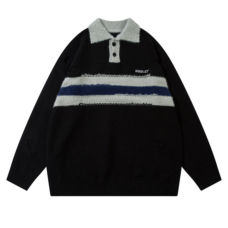 American Retro Lapels Long Sleeve Sweater