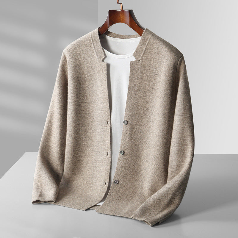 Wool Cardigan Men's Stand Collar Solid Color sweater