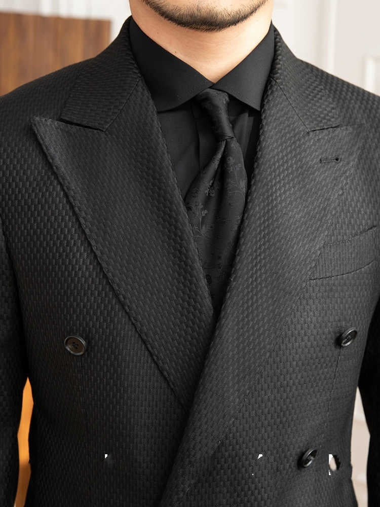 Texture Black Plaid Commute Leisure suit