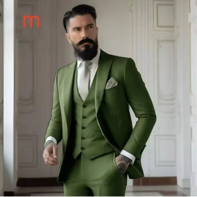 Men's Slim Fit Solid Color Business Suit Set