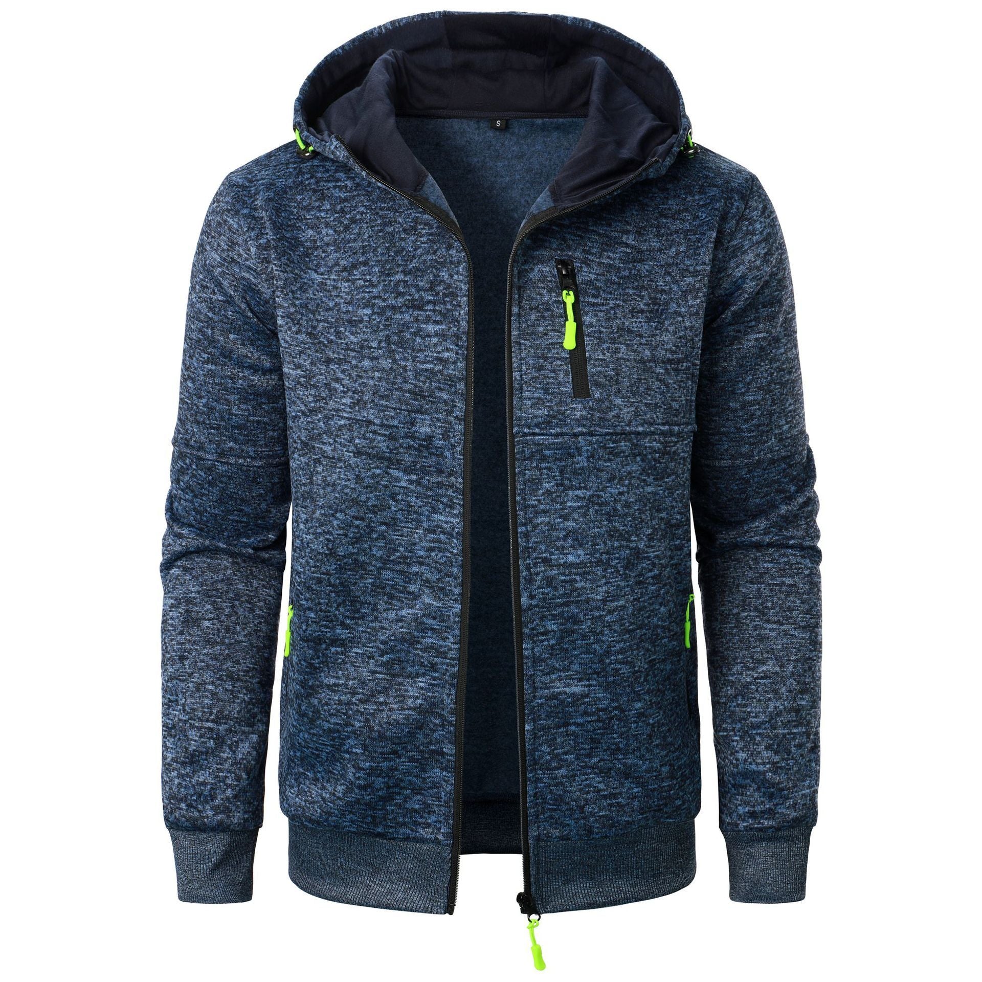 Men's Sports Casual Jacquard Hooded Jacket Knitted Cardigan