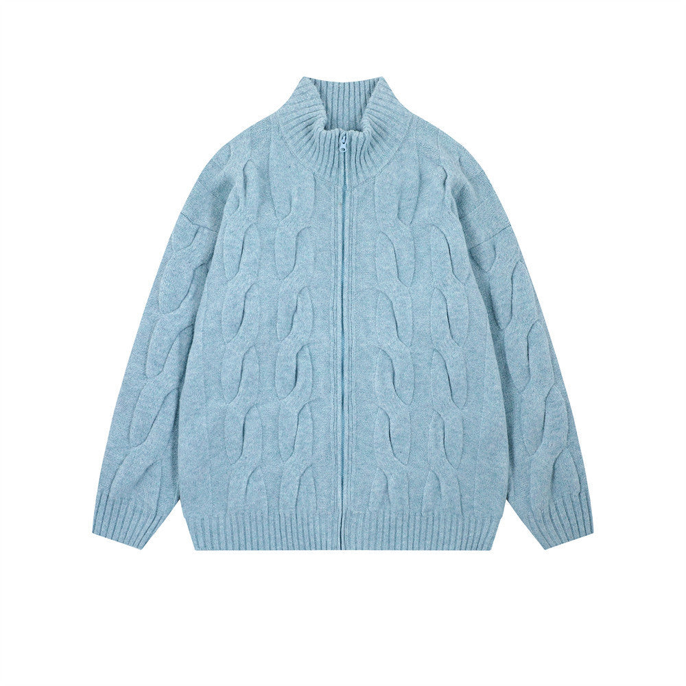 Simple Solid Color Twisted Collar Cardigan Sweater