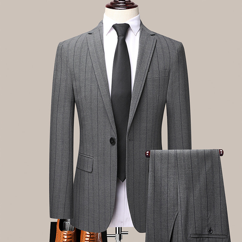 Men's Suit Set Business Wear Korean Slim Striped Two-piece Wedding Bridesmaid Suit