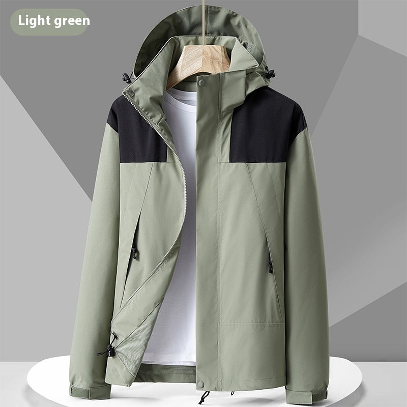 Hooded Windbreaker Colorblock Zip-up With Pockets Waterproof Outwear jacket