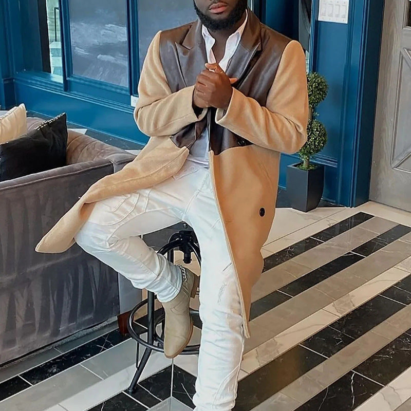 Men's Mosaic Leather Fashion Windbreaker coat