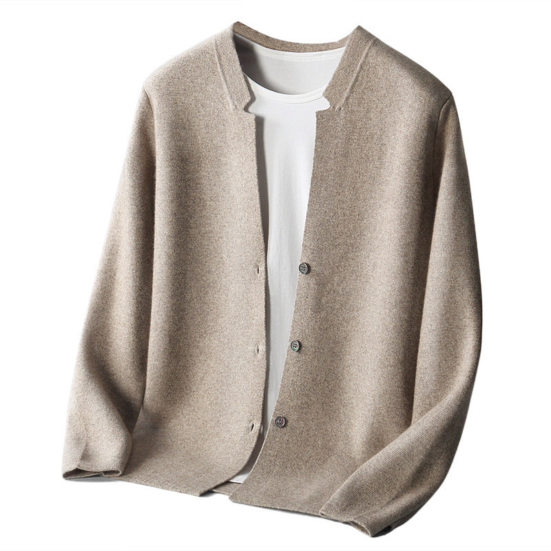 Wool Cardigan Men's Stand Collar Solid Color sweater