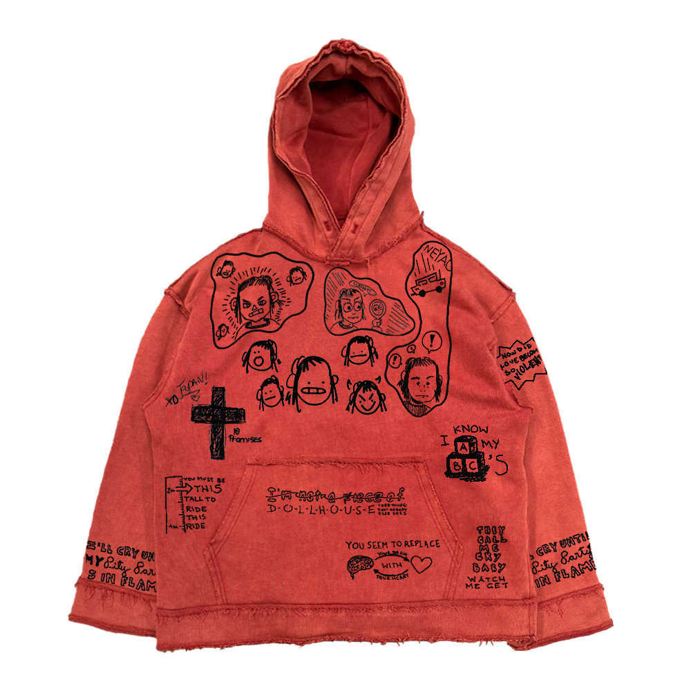 Retro Heavy Anti-worn Looking Washed-out Destruction hoodie
